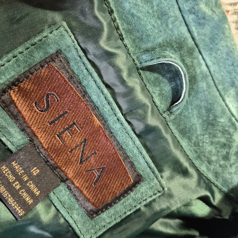 Siena Suede Leather Blazer WS88805-FOR Womens 14 Teal Green Two Button Jacket